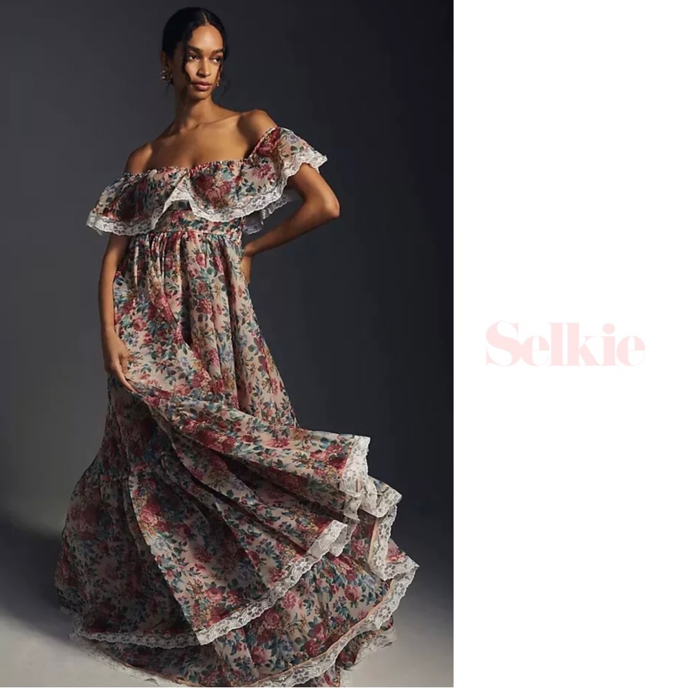 NEW Selkie Nightcap Romance Novel Floral Off-Shoulder Dress - Picture 3 of 16